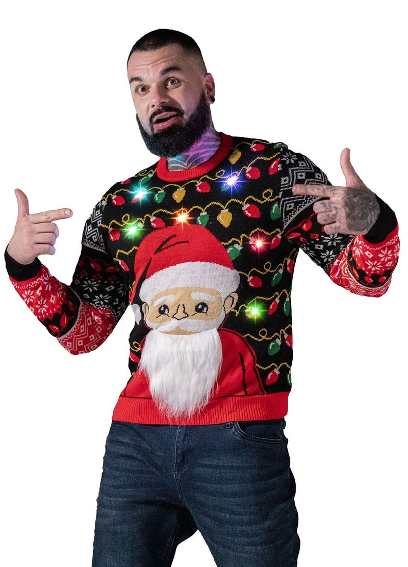 U LOOK UGLY TODAY LED Ugly Christmas Sweater for Men, Unisex Women Xmas Pullover with Light for Party Festive Santa Shine Large - Image 1